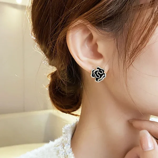 Luxury Plant Micro Set Zircon Exquisite Copper Alloy Camellia Flower Earrings - Image 2