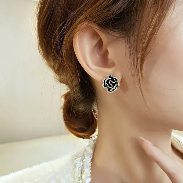 Luxury Plant Micro Set Zircon Exquisite Copper Alloy Camellia Flower Earrings