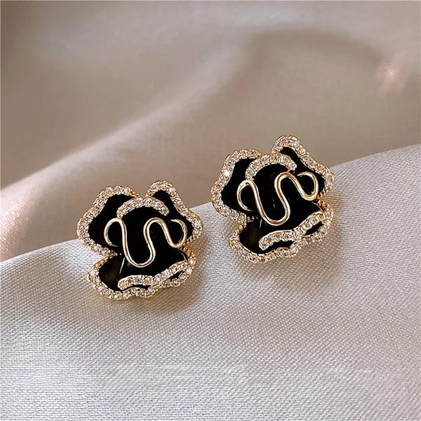 Luxury Plant Micro Set Zircon Exquisite Copper Alloy Camellia Flower Earrings - Image 5