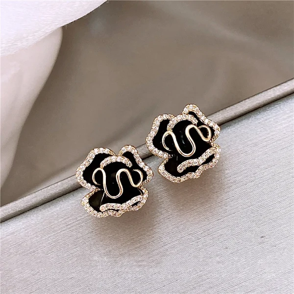 Luxury Plant Micro Set Zircon Exquisite Copper Alloy Camellia Flower Earrings - Image 7