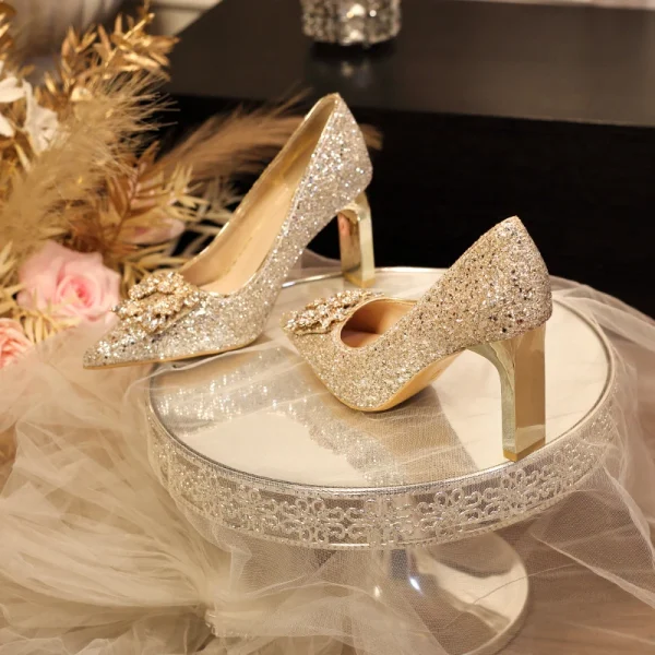 Luxury Pointed Toe Rhinestone Bridesmaid Wedding Party High Heels - Image 11