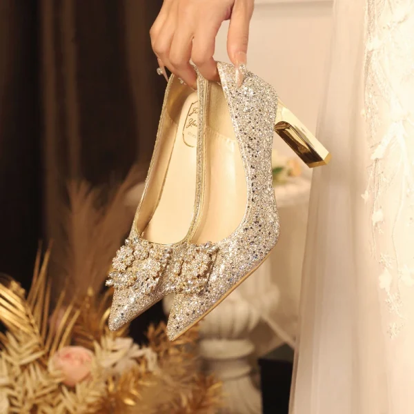 Luxury Pointed Toe Rhinestone Bridesmaid Wedding Party High Heels - Image 8