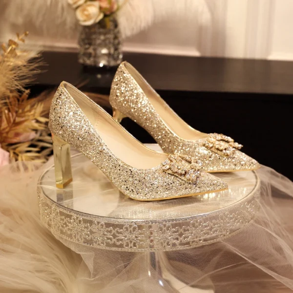 Luxury Pointed Toe Rhinestone Bridesmaid Wedding Party High Heels - Image 13