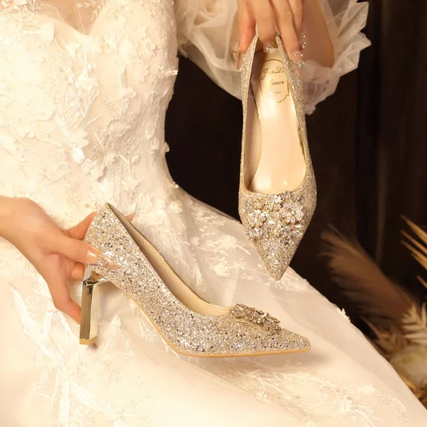 Luxury Pointed Toe Rhinestone Bridesmaid Wedding Party High Heels - Image 10