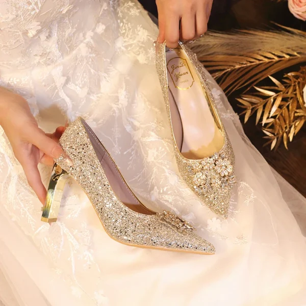 Luxury Pointed Toe Rhinestone Bridesmaid Wedding Party High Heels - Image 9