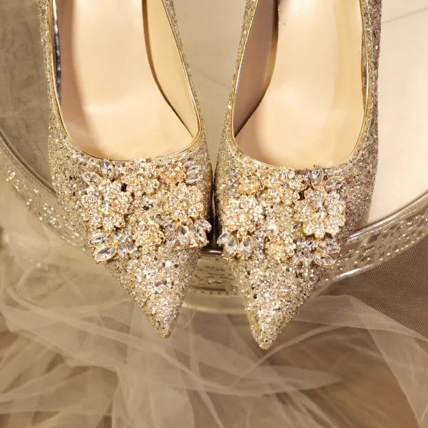 Luxury Pointed Toe Rhinestone Bridesmaid Wedding Party High Heels - Image 14