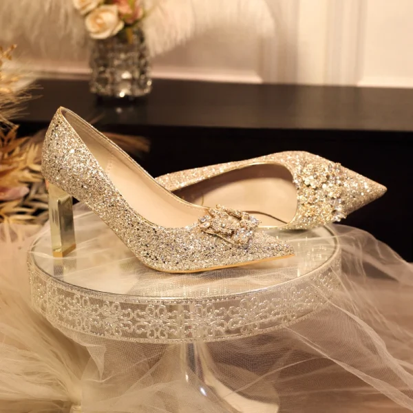 Luxury Pointed Toe Rhinestone Bridesmaid Wedding Party High Heels - Image 12