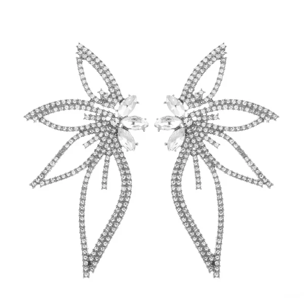 Luxury Push-back with Full Rhinestones Inlaid Maple Leaf Shape Stud Big Earrings - Image 8