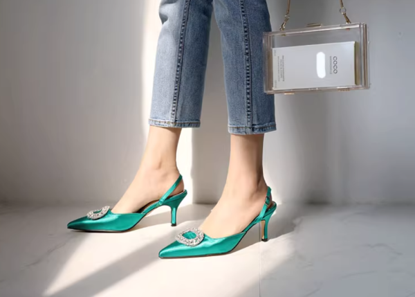 Luxury Rhinestone Buckle Strap Stiletto Pointed High Heel Pumps - Image 5
