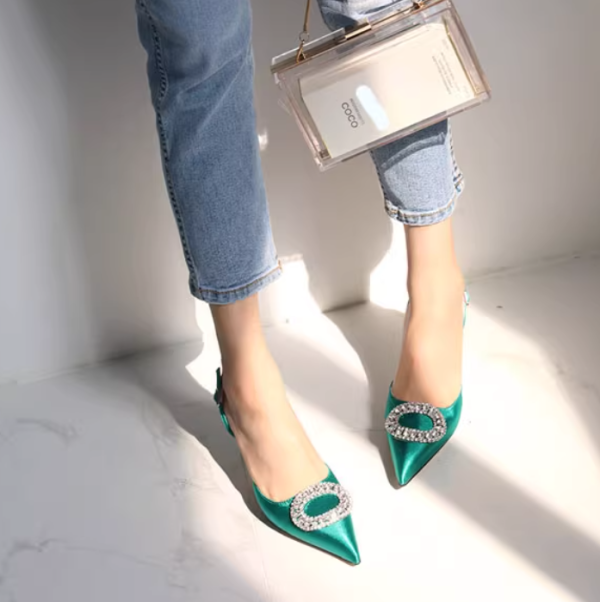 Luxury Rhinestone Buckle Strap Stiletto Pointed High Heel Pumps - Image 4