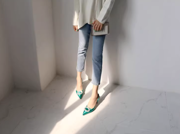 Luxury Rhinestone Buckle Strap Stiletto Pointed High Heel Pumps - Image 6