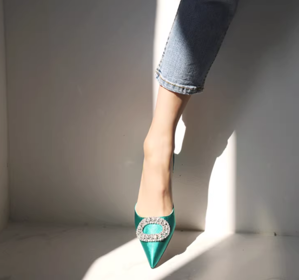 Luxury Rhinestone Buckle Strap Stiletto Pointed High Heel Pumps - Image 7