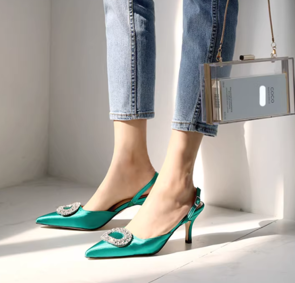 Luxury Rhinestone Buckle Strap Stiletto Pointed High Heel Pumps - Image 2