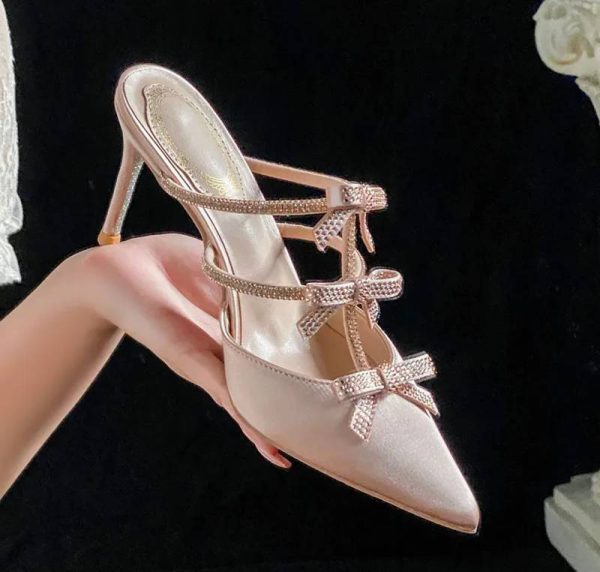 Luxury Rhinestones Bowknot Satin Pointed Toe Wedding Party Thin High Heels - Image 8