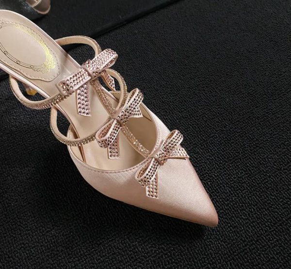 Luxury Rhinestones Bowknot Satin Pointed Toe Wedding Party Thin High Heels - Image 7