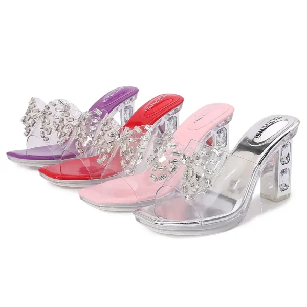 Luxury Rhinestones Bowknot Transparent PVC Platform Wedges High Heels Sandals - Image 29