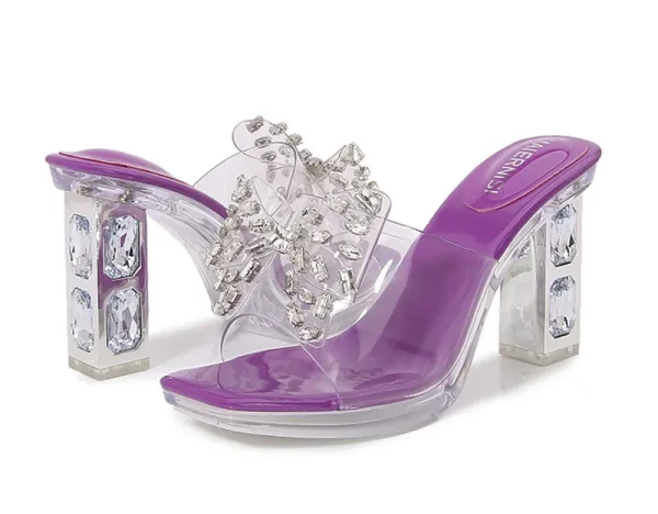 Luxury Rhinestones Bowknot Transparent PVC Platform Wedges High Heels Sandals - Image 28