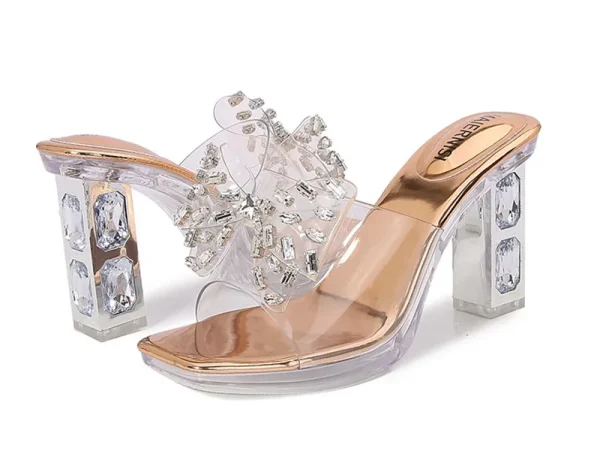 Luxury Rhinestones Bowknot Transparent PVC Platform Wedges High Heels Sandals - Image 26