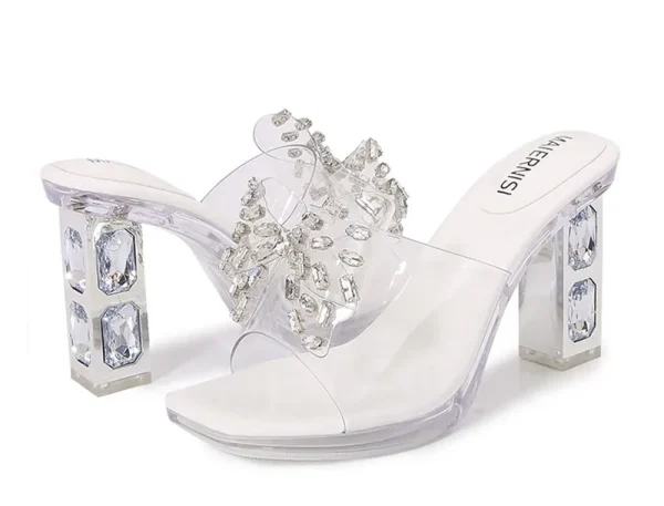 Luxury Rhinestones Bowknot Transparent PVC Platform Wedges High Heels Sandals - Image 23