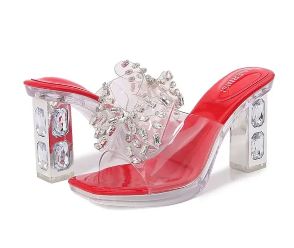 Luxury Rhinestones Bowknot Transparent PVC Platform Wedges High Heels Sandals - Image 19