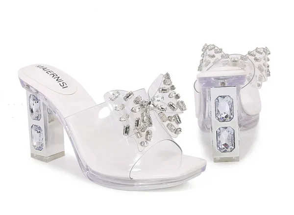 Luxury Rhinestones Bowknot Transparent PVC Platform Wedges High Heels Sandals - Image 22