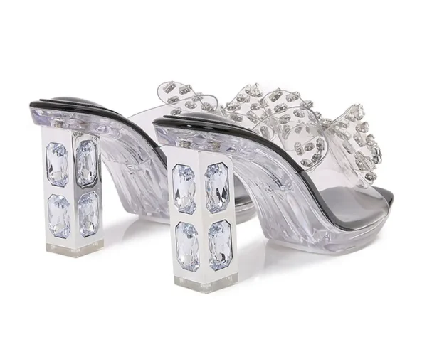 Luxury Rhinestones Bowknot Transparent PVC Platform Wedges High Heels Sandals - Image 17
