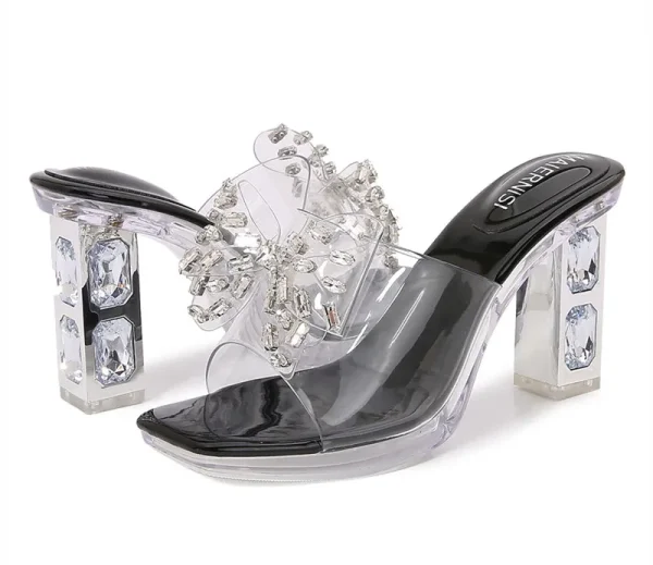 Luxury Rhinestones Bowknot Transparent PVC Platform Wedges High Heels Sandals - Image 16