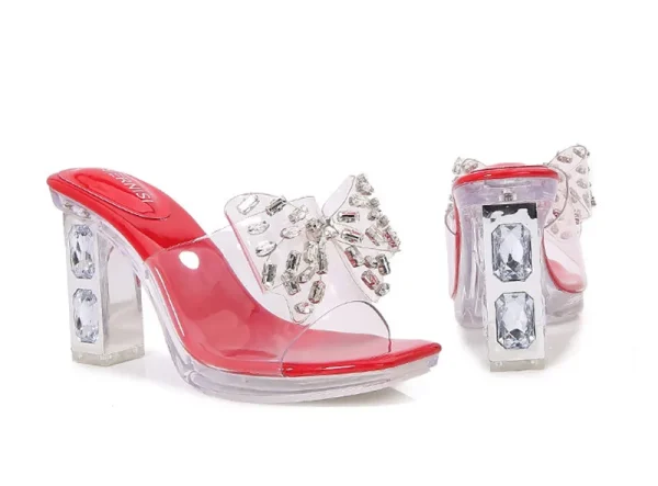 Luxury Rhinestones Bowknot Transparent PVC Platform Wedges High Heels Sandals - Image 20