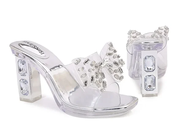 Luxury Rhinestones Bowknot Transparent PVC Platform Wedges High Heels Sandals - Image 11