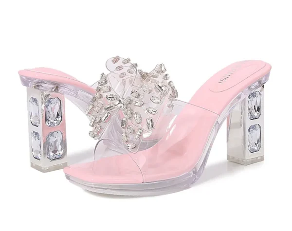 Luxury Rhinestones Bowknot Transparent PVC Platform Wedges High Heels Sandals - Image 4