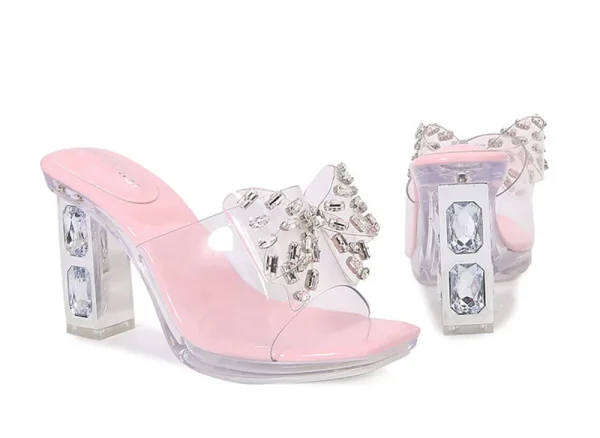 Luxury Rhinestones Bowknot Transparent PVC Platform Wedges High Heels Sandals - Image 3