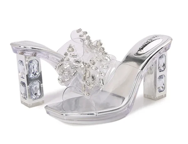 Luxury Rhinestones Bowknot Transparent PVC Platform Wedges High Heels Sandals - Image 10