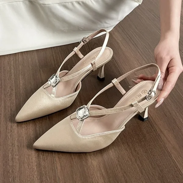 Luxury Rhinestones Designer Pointed Toe Satin High Heels Pumps - Image 11