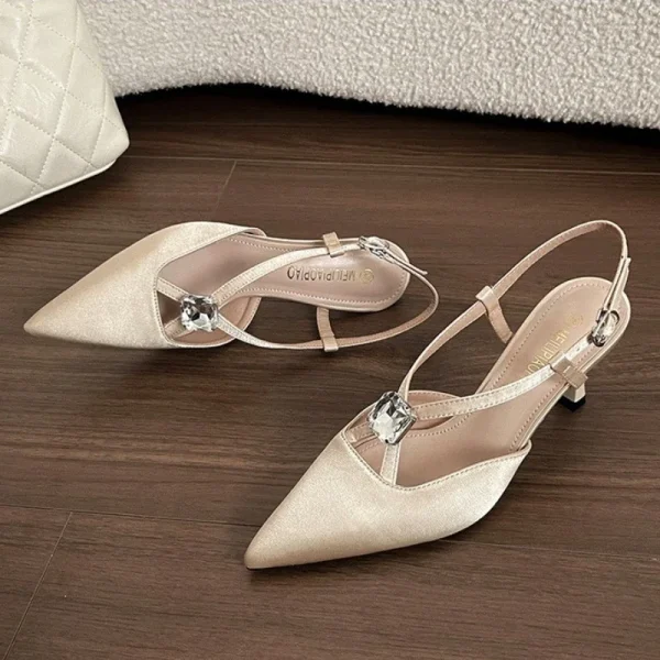 Luxury Rhinestones Designer Pointed Toe Satin High Heels Pumps - Image 10
