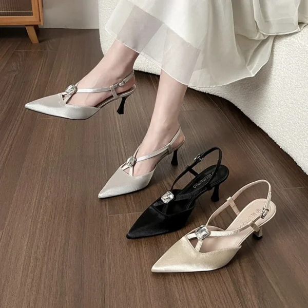 Luxury Rhinestones Designer Pointed Toe Satin High Heels Pumps - Image 12