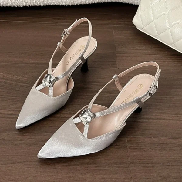 Luxury Rhinestones Designer Pointed Toe Satin High Heels Pumps - Image 9