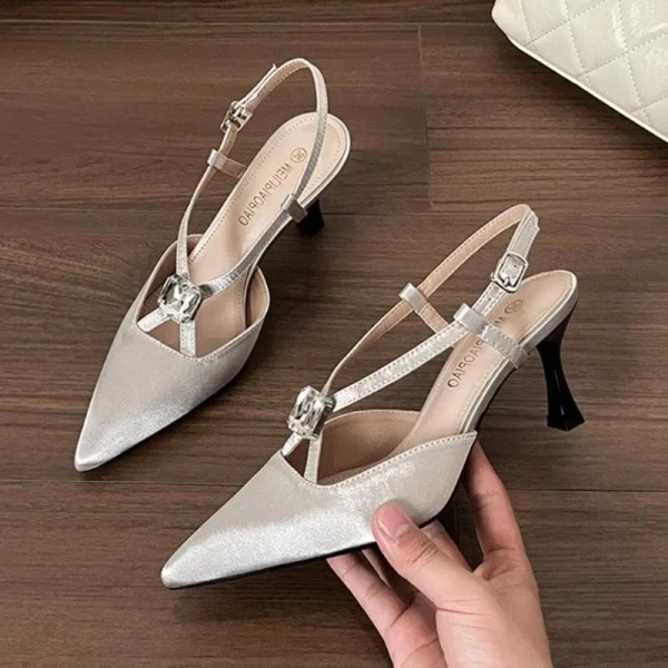 Luxury Rhinestones Designer Pointed Toe Satin High Heels Pumps - Image 8