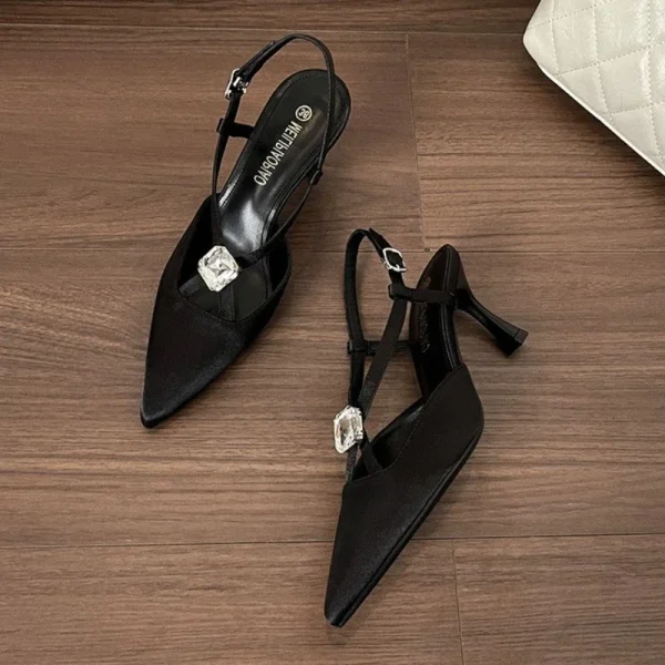 Luxury Rhinestones Designer Pointed Toe Satin High Heels Pumps - Image 2