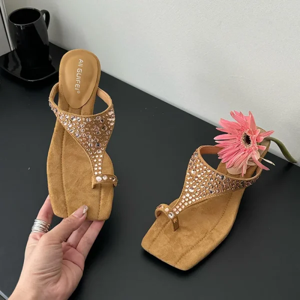 Luxury Rhinestones Rubber Bling Wedges High Heeled Sandals - Image 2