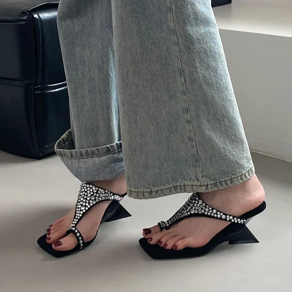 Luxury Rhinestones Rubber Bling Wedges High Heeled Sandals - Image 4