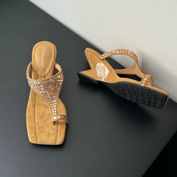 Luxury Rhinestones Rubber Bling Wedges High Heeled Sandals - Image 3
