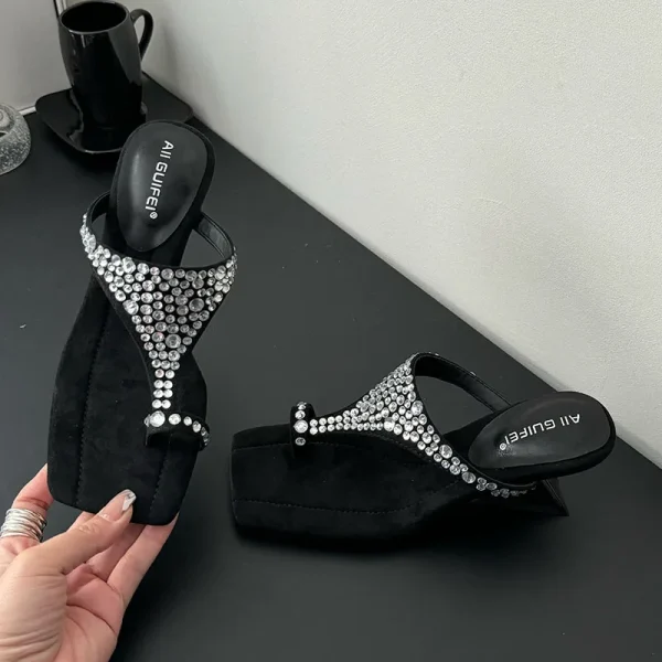 Luxury Rhinestones Rubber Bling Wedges High Heeled Sandals - Image 6