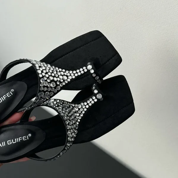 Luxury Rhinestones Rubber Bling Wedges High Heeled Sandals - Image 7
