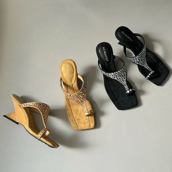 Luxury Rhinestones Rubber Bling Wedges High Heeled Sandals - Image 9