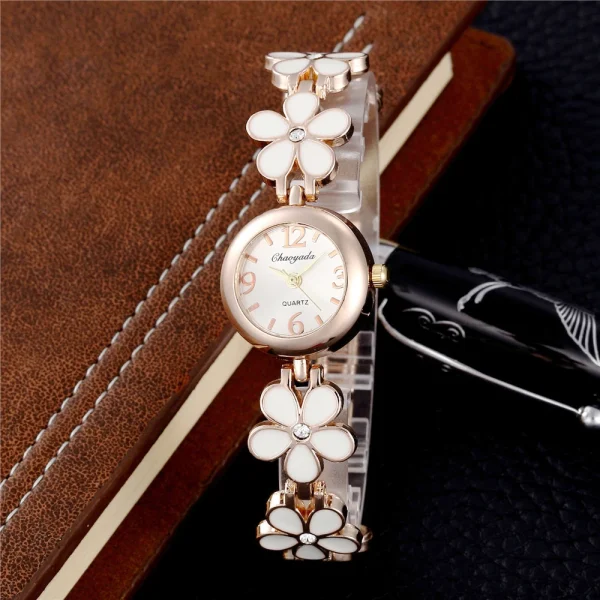Luxury Round Stainless Steel Flower Clock Relogio Bracelet Clasp Watch - Image 4
