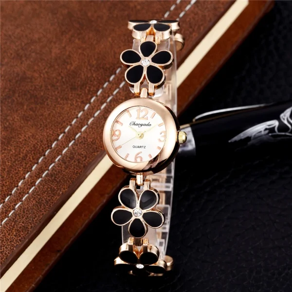 Luxury Round Stainless Steel Flower Clock Relogio Bracelet Clasp Watch - Image 3