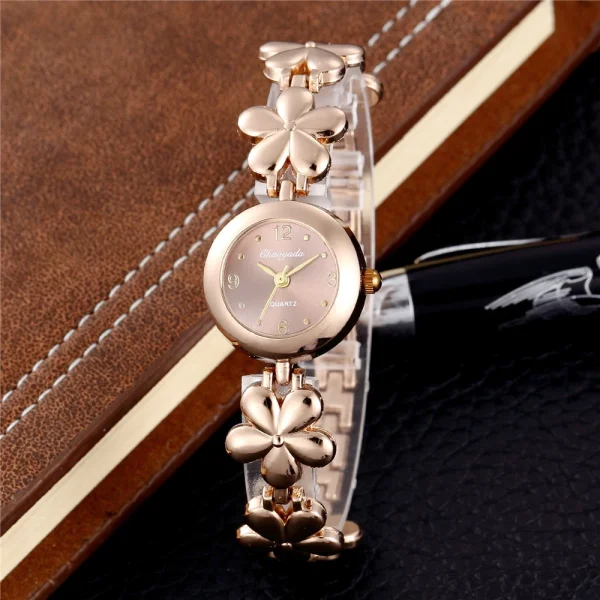 Luxury Round Stainless Steel Flower Clock Relogio Bracelet Clasp Watch - Image 2