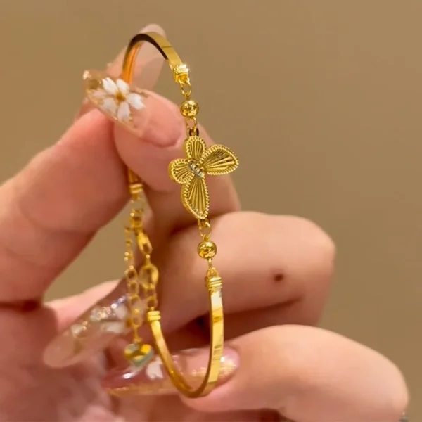 Luxury Shiny Zircon Golden Butterfly Geometric Banquet Charm Bangle Bracelet - Image 4