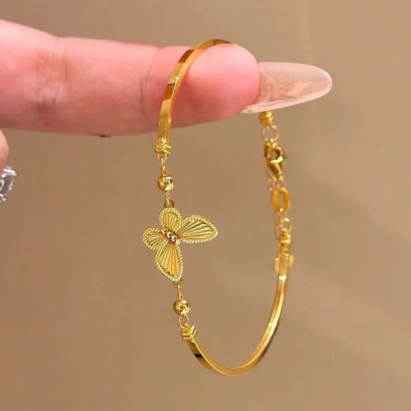 Luxury Shiny Zircon Golden Butterfly Geometric Banquet Charm Bangle Bracelet - Image 3