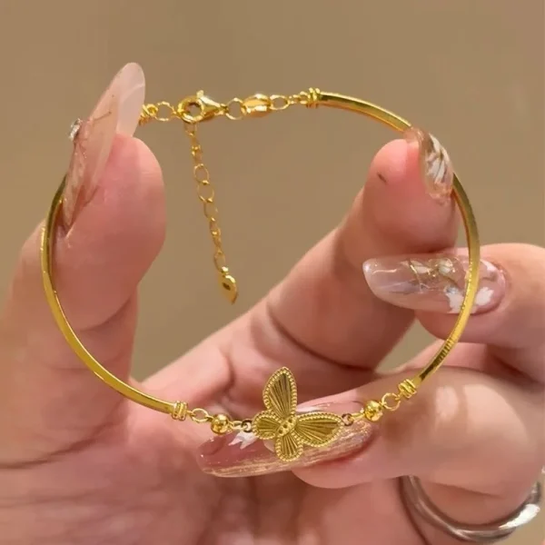 Luxury Shiny Zircon Golden Butterfly Geometric Banquet Charm Bangle Bracelet - Image 2